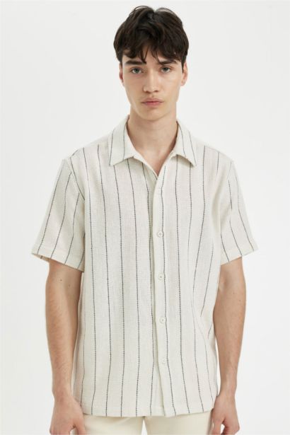 Regular Fit Striped Cotton Short Sleeve Shirt