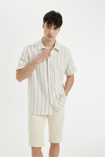 Regular Fit Striped Cotton Short Sleeve Shirt