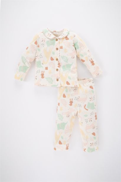 Kız Bebek Safari Baskılı Uzun Kollu Pijama Takımı
