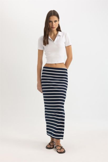 Pencil Skirt Striped Camisole Normal Waist Maxi Knitted Skirt