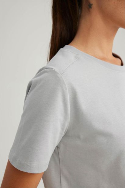 T-Shirt Coton Coupe Régulière Col Rond À Manches Courtes