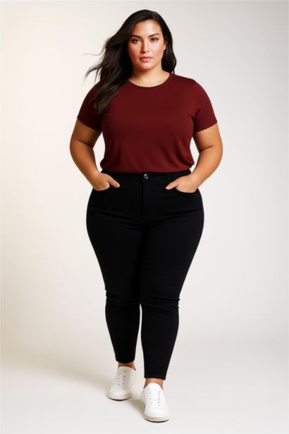 Regular Fit Crew Neck Basic Premium Burgundy T-Shirt