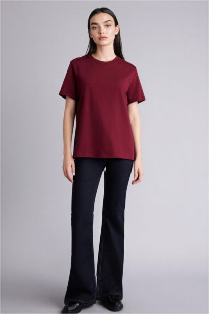 تيشيرت بيزك بريميوم نص كم قصة عادية برقبة مستديرة