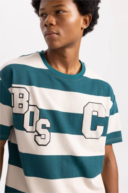 Standart Fit Normal Kesim Bisiklet Yaka Baskılı Kısa Kollu Tişört