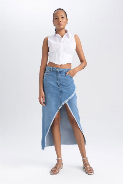 Long Fit Denim Skirt
