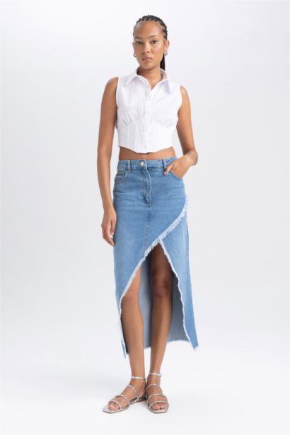 Long Fit Denim Skirt