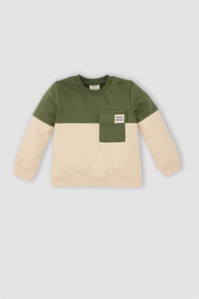 سويت شيرت ملون قصة عادية برقبة بأزرار ببطانة ناعمة