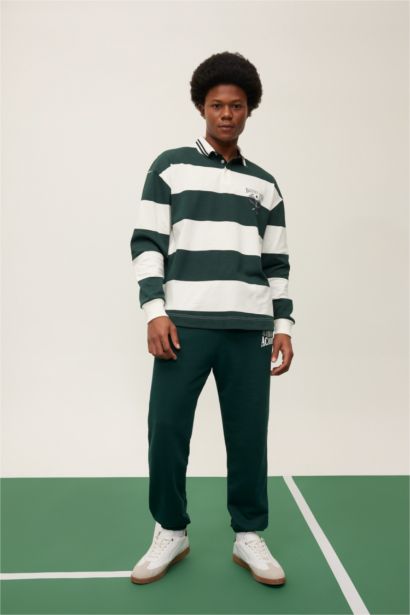 DeFactoFit Boxy Fit Striped Long Sleeve Polo Shirt