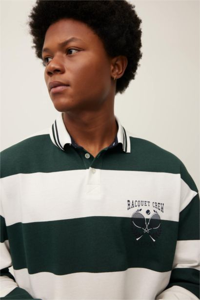 DeFactoFit Boxy Fit Striped Long Sleeve Polo Shirt