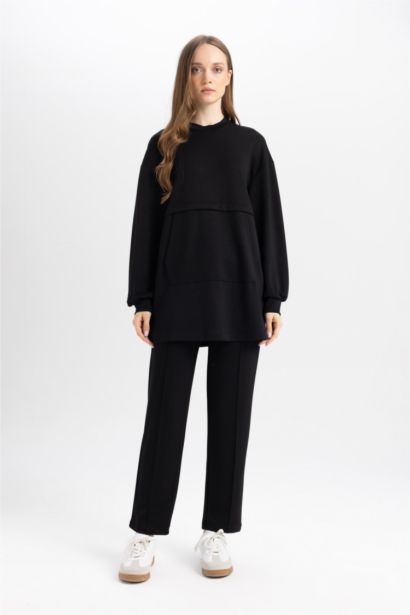 Rahat Kalıp Basıc Fitilli Çift Cepli Casual Siyah Pantolon