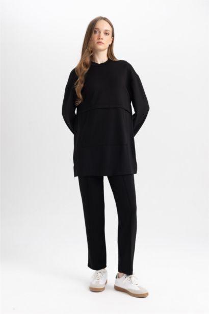 Rahat Kalıp Basıc Fitilli Çift Cepli Casual Siyah Pantolon