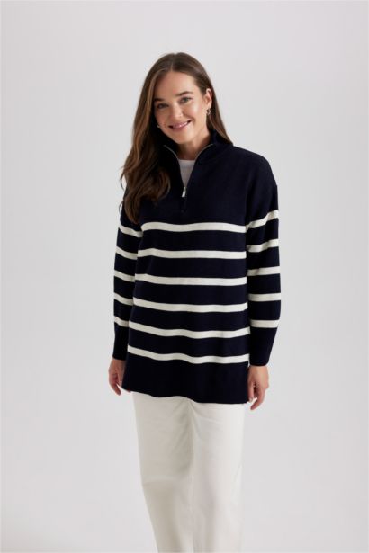 تونيك مخطط قصة عادية بياقة بولو