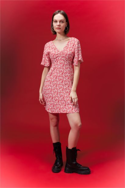 V-Neck Floral Mini Dress