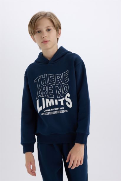 Erkek Çocuk 2'li Takım Kapüşonlu Baskılı Sweatshirt Beli Lastikli Eşofman Altı