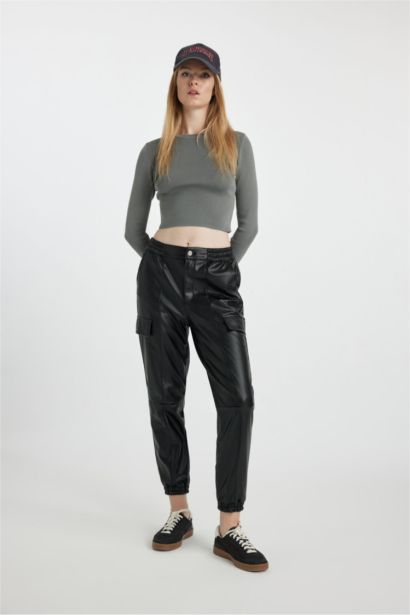 Cargo Jogger Faux Leather Trousers