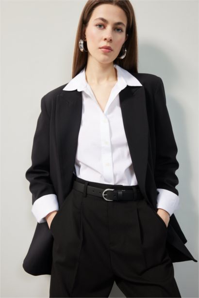 Oversize Geniş Kalıp Düğmeli Basic Düz Blazer Ceket