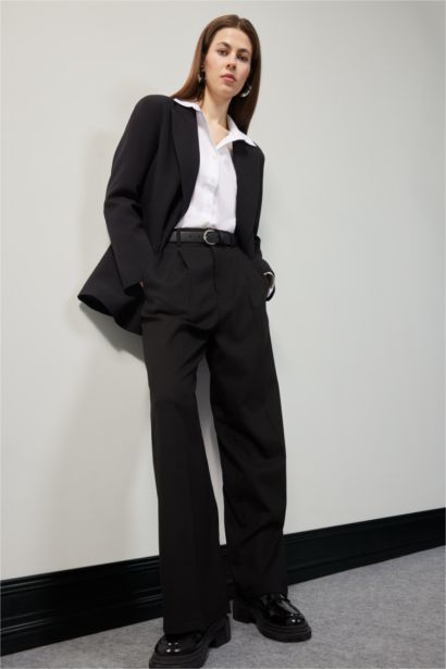 Oversize Geniş Kalıp Düğmeli Basic Düz Blazer Ceket