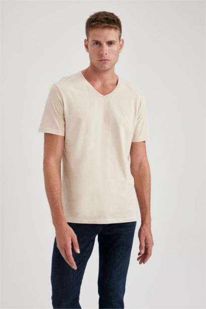 Slim Fit V-Neck Cotton Short Sleeve T-Shirt