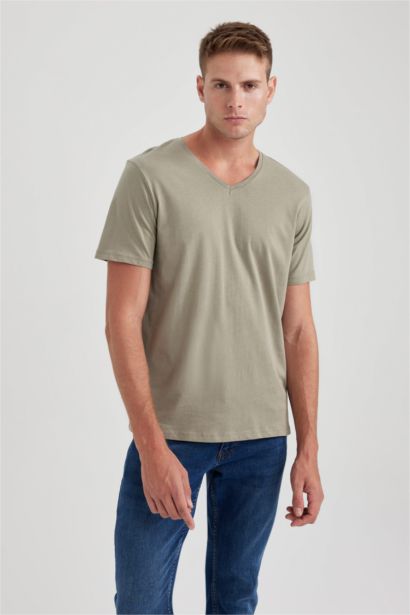 Slim Fit V-Neck Cotton Short Sleeve T-Shirt