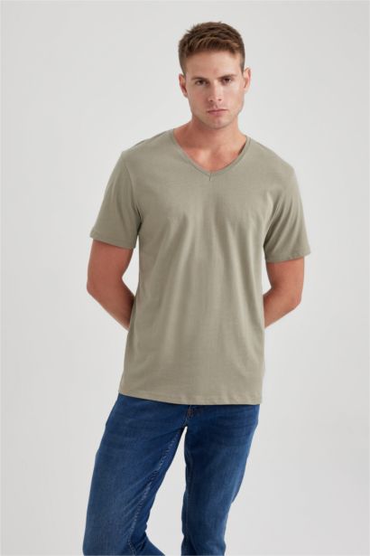 Slim Fit V-Neck Cotton Short Sleeve T-Shirt