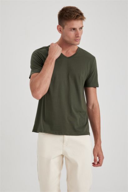 Slim Fit V-Neck Cotton Short Sleeve T-Shirt