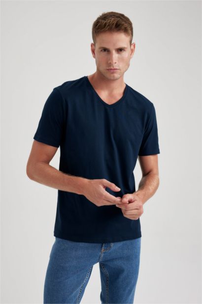 Slim Fit V-Neck Cotton Short Sleeve T-Shirt