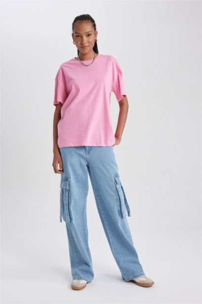 تي شيرت اوفر سايز نص ردن ياخة مستديرة