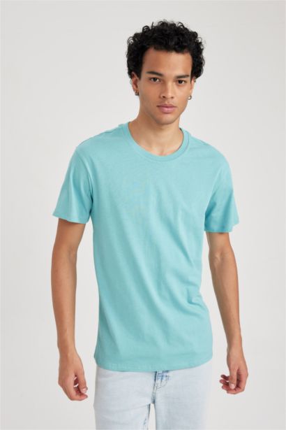 تي شيرت قطن سادة بيزك سليم فيت بياخة مستديرة