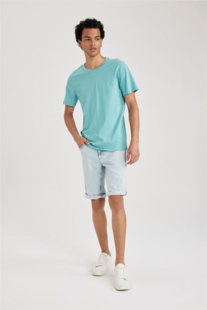 تي شيرت قطن سادة بيزك سليم فيت بياخة مستديرة