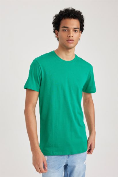 %100 Pamuk Slim Fit Dar Kesim Bisiklet Yaka Basic Düz Kısa Kollu Tişört