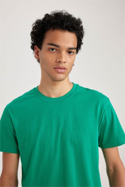 %100 Pamuk Slim Fit Dar Kesim Bisiklet Yaka Basic Düz Kısa Kollu Tişört