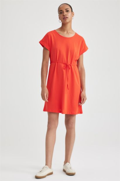 A-Line Crew Neck Cotton Dress