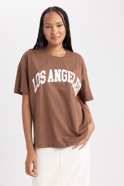 Oversıze Bisiklet Yaka Kısa Kollu Tişört