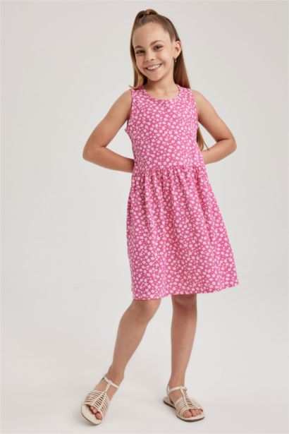 Desenli Pamuklu Kolsuz Elbise Kız Çocuk