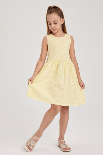 Desenli Pamuklu Kolsuz Elbise Kız Çocuk