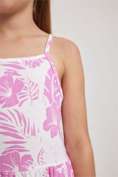 Desenli Pamuklu Askılı Elbise Kız Çocuk