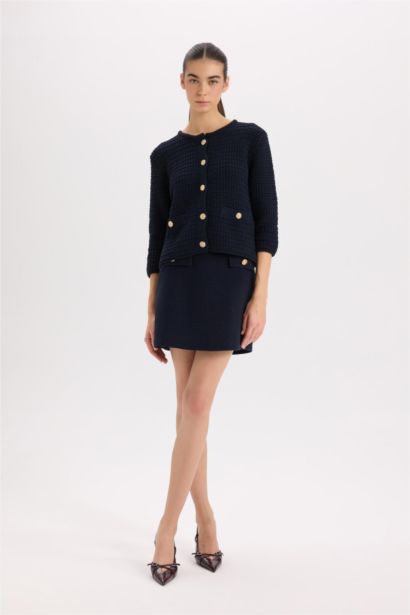 جيبة قصيرة تويد قصة A بخصر عادي مبطن