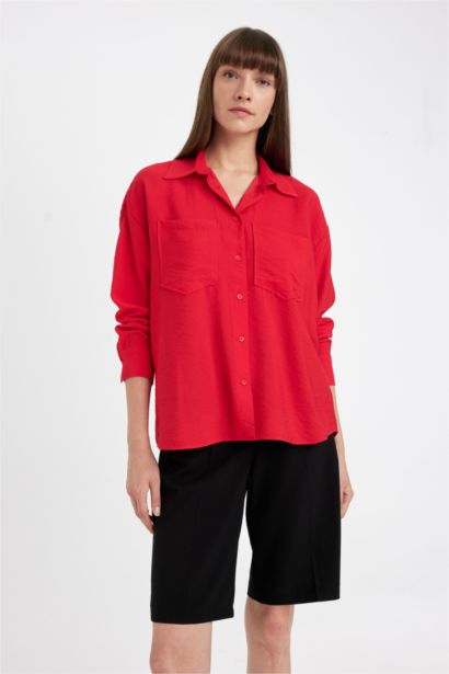 Oversize Basic Red Long Sleeve Shirt