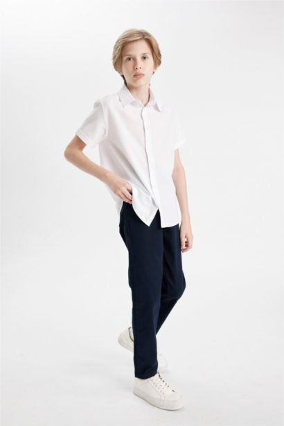 Boy Textured White Short Sleeve School Shirt