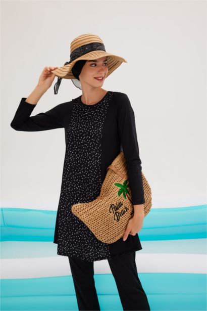 بوركيني بقصة عادية أسود - 3 قطع