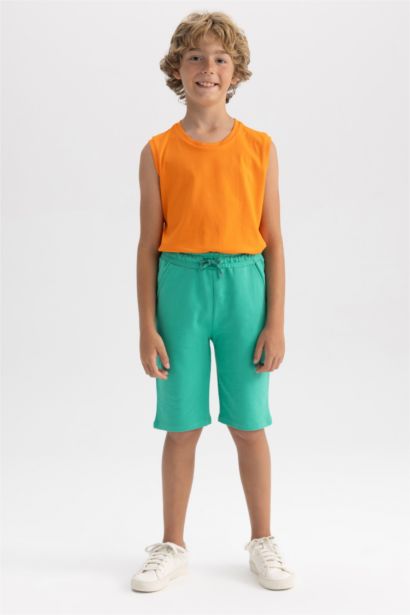 Beli Lastikli Basic Düz Bermuda Şort Erkek Çocuk