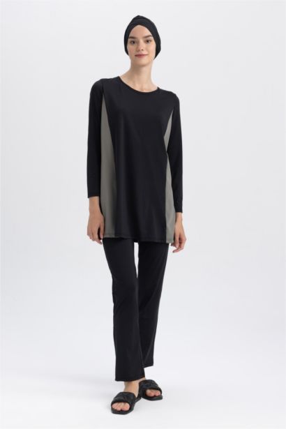 بوركيني بقصة عادية بوليستر  - 3 قطع