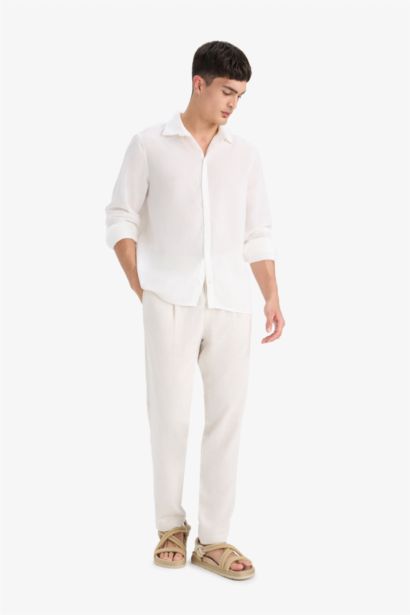 Relax Fıt Geniş Paça Keten Karışımlı Pantolon