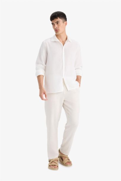 Relax Fit Wide Leg Linen Blend Trousers