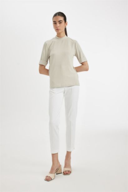 Yarım Balıkçı Yaka Smart Fitilli Kaşkorse Basic Düz Kısa Kollu Tişört