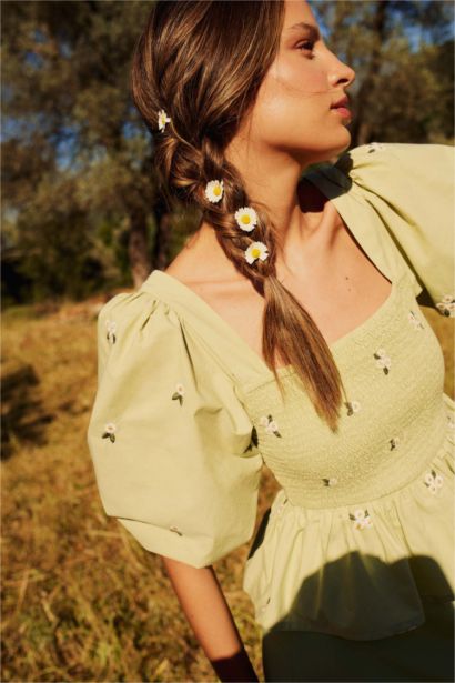 Fıtted Brode Uzun Kollu Bluz