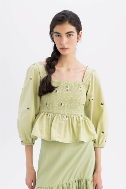 Fıtted Brode Uzun Kollu Bluz