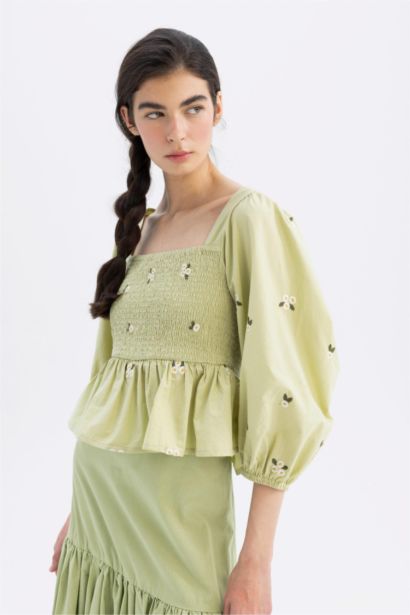 Fıtted Brode Uzun Kollu Bluz