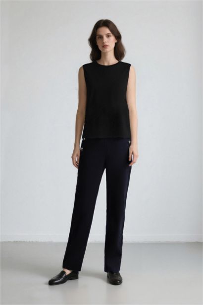 Carrot Fit Basic High Waist Straight Leg Trousers