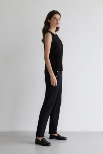 Carrot Fit Basic High Waist Straight Leg Trousers